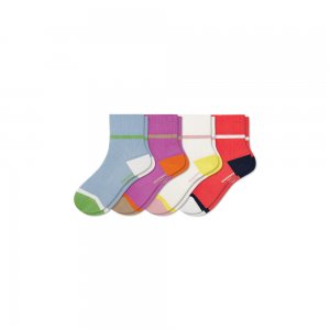 Bombas Youth Lightweight Ribbed Quarter Sock 4-Pack