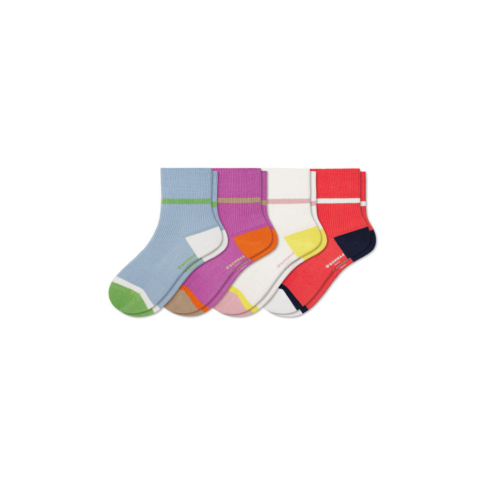 Bombas Youth Lightweight Ribbed Quarter Sock 4-Pack